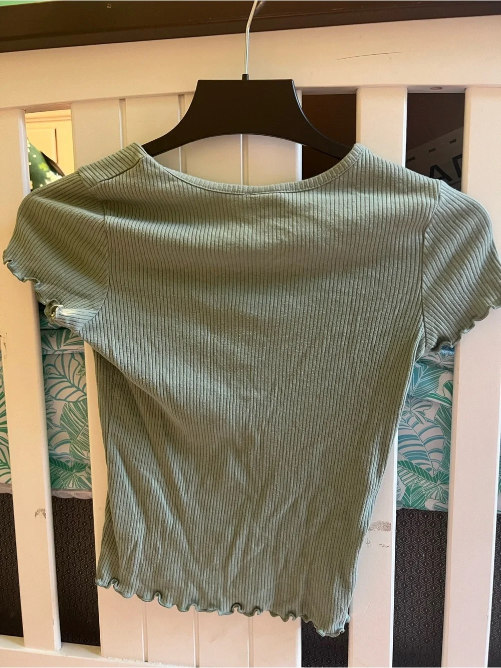art class Sage Green Ribbed Button-Front Short Sleeve Top